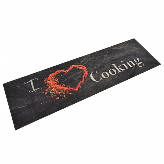 vidaXL Küchenteppich Waschbar Cooking Schwarz 45x150 cm Samt 136549