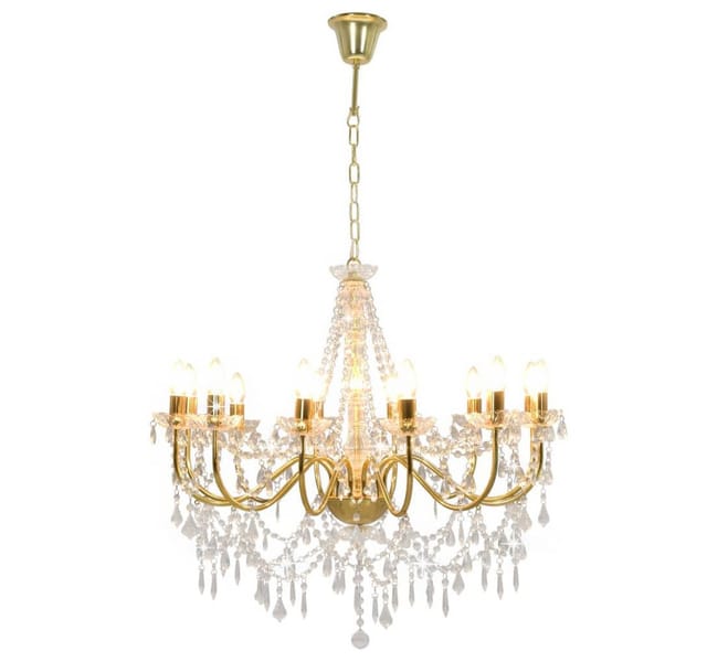 vidaXL Kronleuchter mit Perlen Golden 12 x E14-Fassungen 281611