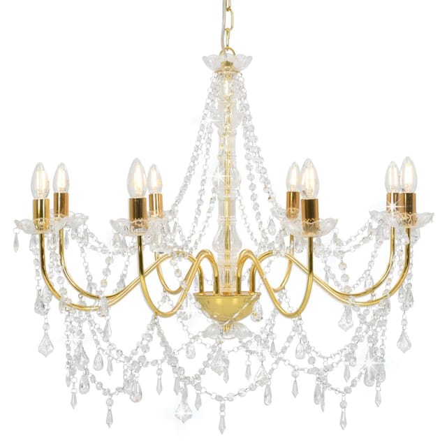 vidaXL Kronleuchter mit Perlen Golden 8 x E14-Fassungen 281607