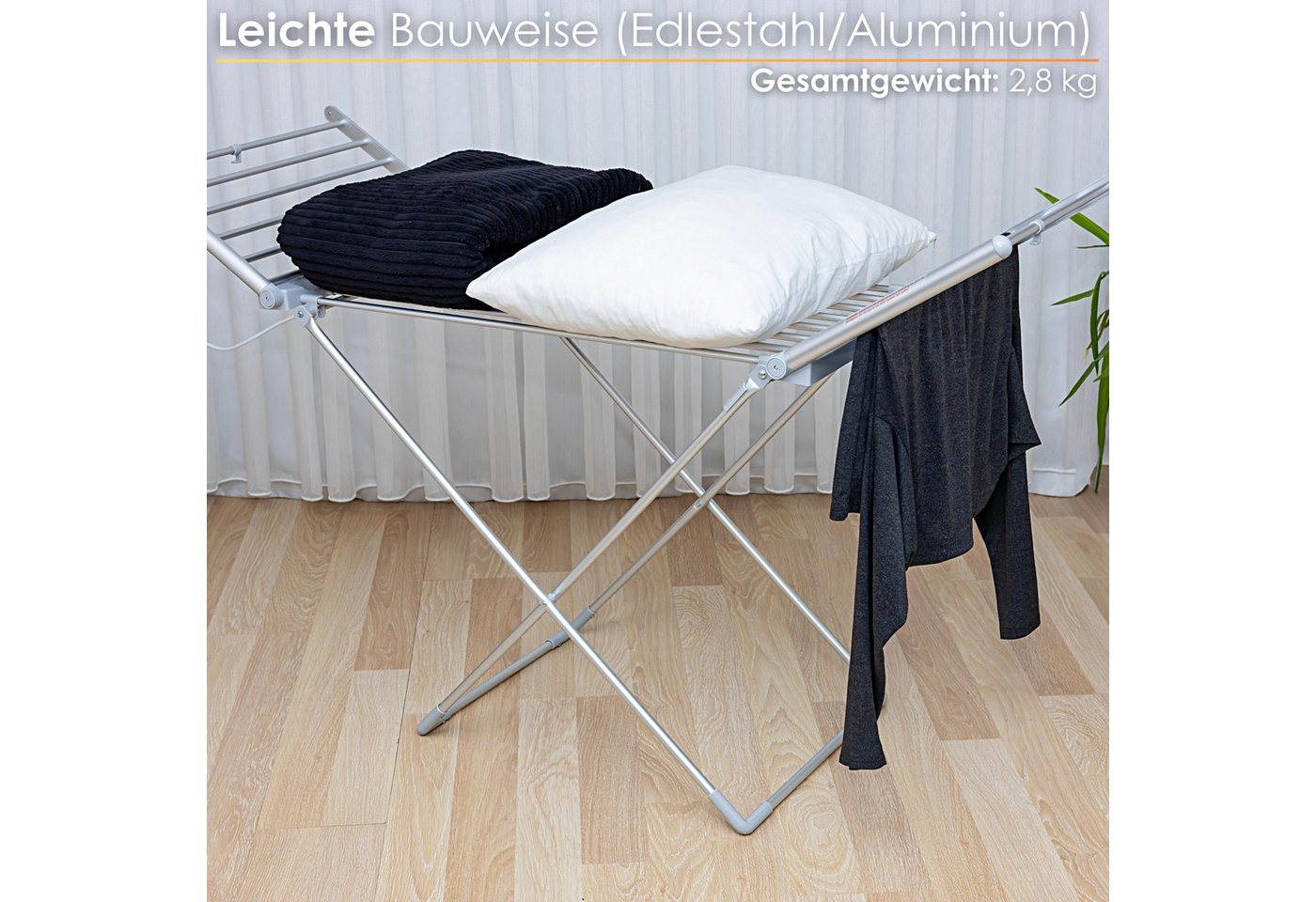 Zilan ZLN-2060 Wäscheständer Elektrisch Beheizbar 12m Aufhängemöglichkeiten Bild 3