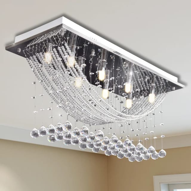 vidaXL Weiße Deckenlampe mit Funkelnden Glasperlen 8 x G9 29 cm 241391