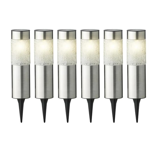 Marelida LED Solar Wegleuchten Mosaik Solarleuchten Edelstahl Garten Rasen Silber 6er Set