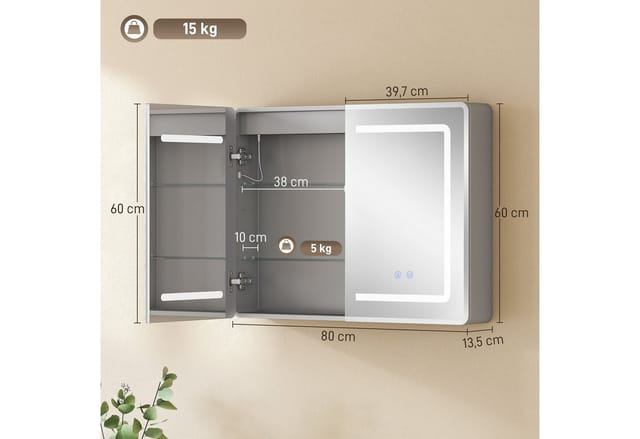 HOMCOM-Spiegelschrank-80L x 13,5B x 60H cm