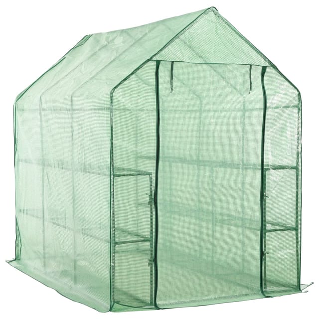 vidaXL Begehbares Gewächshaus mit 12 Regalen Stahl 143 x 214 x 196 cm 46913