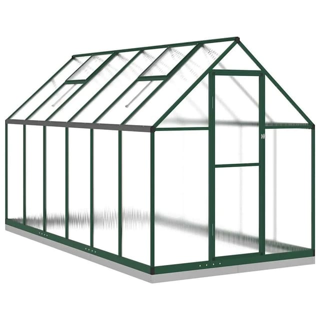 vidaXL Gewächshaus mit Fundamentrahmen Grün 334x169x202 cm Aluminimum 3266330