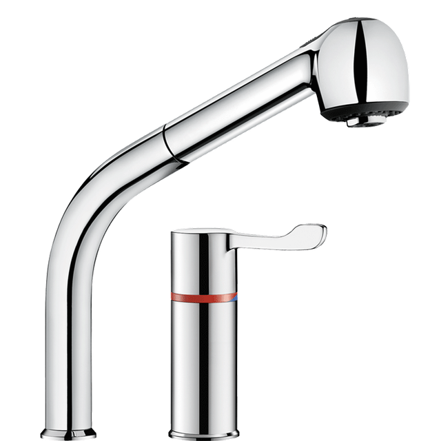 Delabie WT-Therm SECURITHERM mit Auszugbrause auf Standsäule