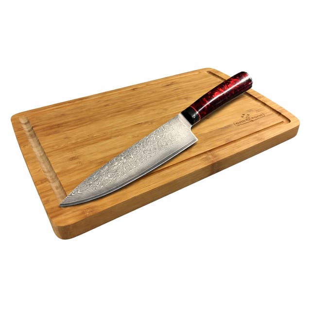 Grillfürst Schneidebrett und Premium Damast Hochmesser Set