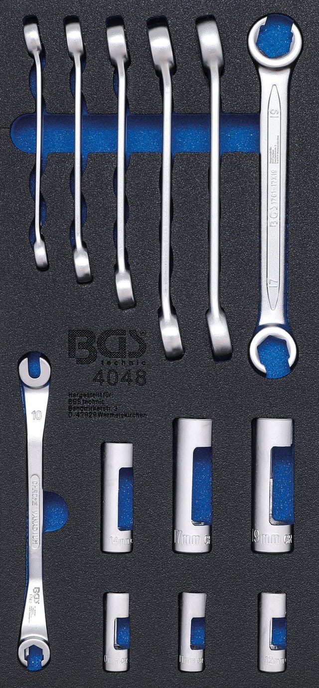 BGS Werkstattwageneinlage 1 3 Offene Ringschlüssel Und Spezial Einsätze 10 Mm 3 8 Zoll 13Tlg 4048