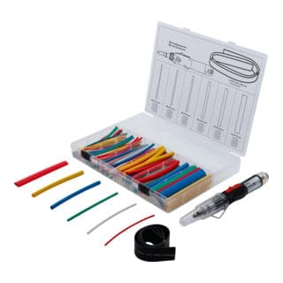 BGS Mini Heißgasbrenner Mit Schrumpfschlauch Sortiment Farbig Mit Piezo Zündung 162Tlg 70143