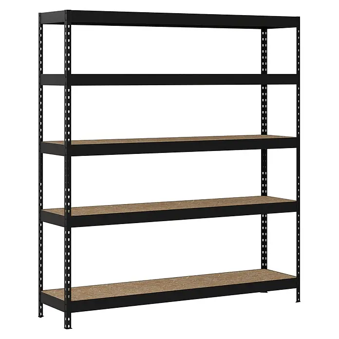Regalux Metallregal Rivet Atlas (H x B x T: 180 x 160 x 40 cm, Traglast pro Boden: 250 kg, Anzahl Böden: 5 Stk., Stecken, Schwarz)