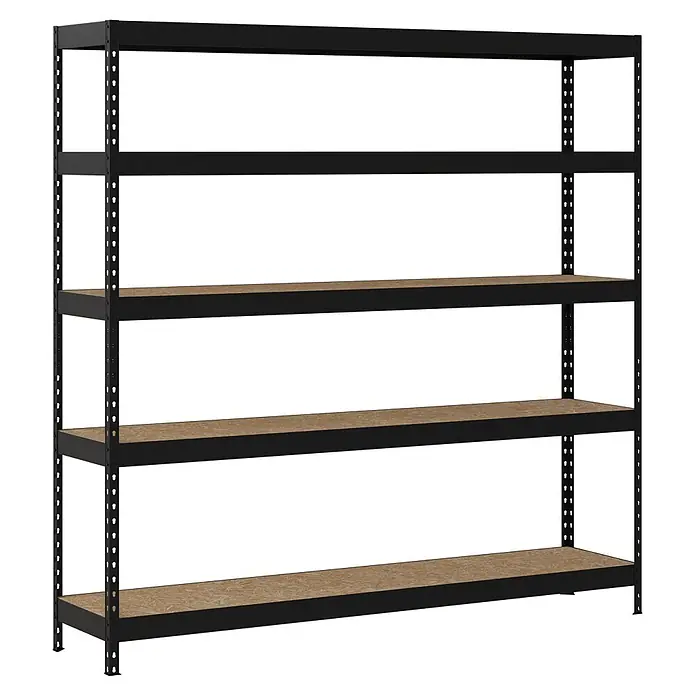 Regalux Metallregal Rivet Atlas (H x B x T: 180 x 180 x 40 cm, Traglast pro Boden: 230 kg, Anzahl Böden: 5 Stk., Stecken, Schwarz)