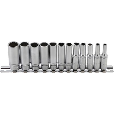 BGS Steckschlüssel Einsatz Satz Zwölfkant Tief Antrieb Innenvierkant 6 3 Mm 1 4 Zoll Zollgrößen 12Tlg 2757