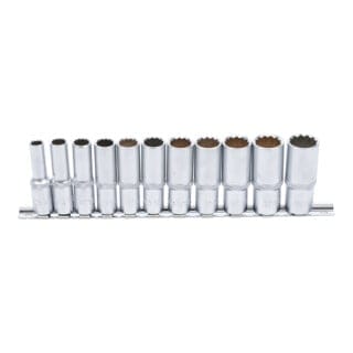 BGS Steckschlüssel Einsatz Satz Zwölfkant Tief Antrieb Innenvierkant 10 Mm 3 8 Zoll SW 8 19 Mm 11Tlg 5252