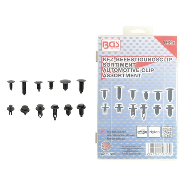 BGS Kfz Befestigungsclip Sortiment Universal 192Tlg 9780