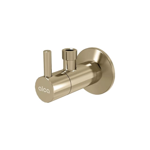 Alcadrain Eckventil 1/2 Zoll x 3/8 Zoll mit Schmutzfilter, Gold-Glanz