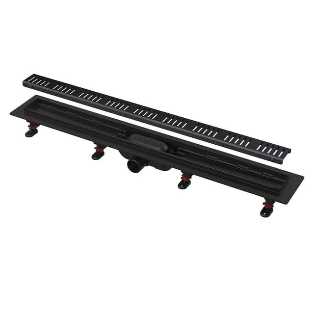 Alcadrain Duschrinne mit Rand für perforierten Rost, Schwarz-Matt 950 mm