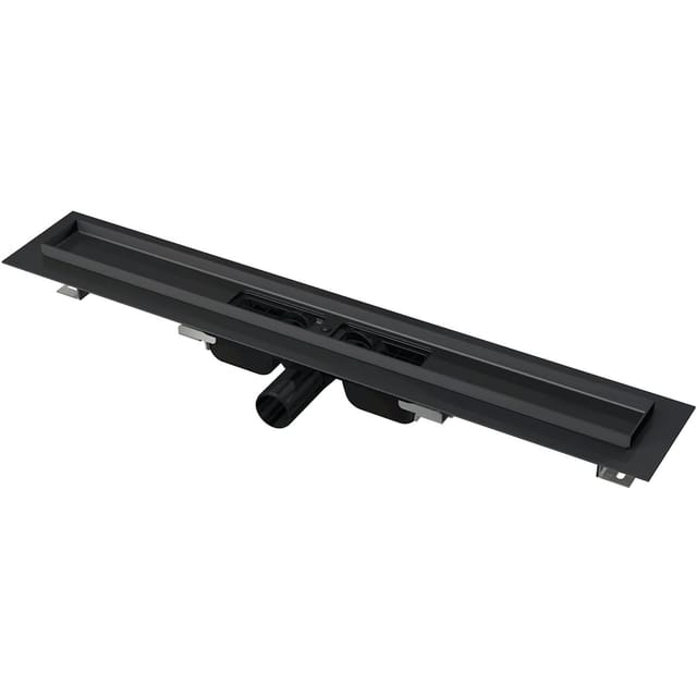 Alcadrain APZ101BLACK Low Duschrinne mit Rand für perforierten Rost, Schwarz-Matt 950 mm