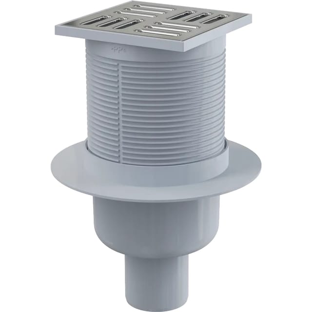 AlcaDrain Bodenablauf 105×105/50 mm senkrecht, Edelstahlrost, Kombi-Geruchsverschluss SMART