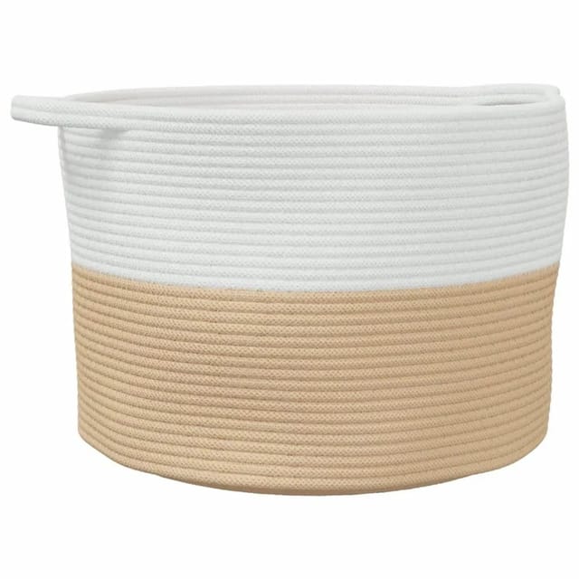 vidaXL Wäschekorb Beige und Weiß Ø55x36 cm Baumwolle 358471