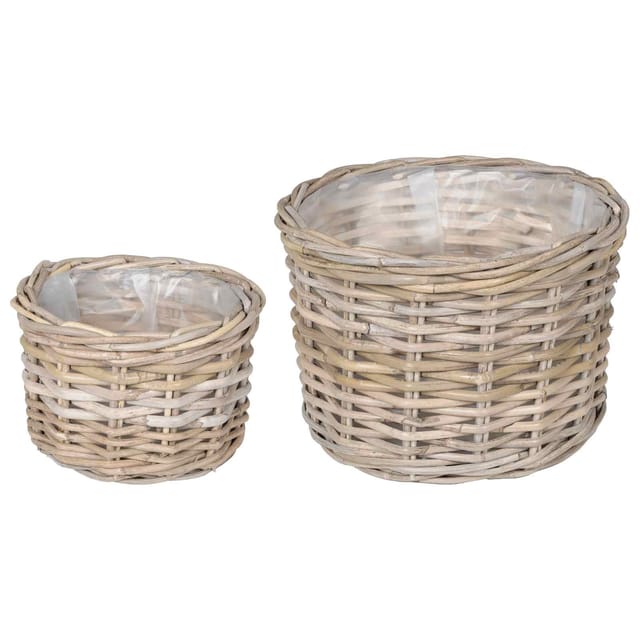 vidaXL Blumentopf Korb mit Speicher 2-Tlg Grau Kubu Rattan 42020961