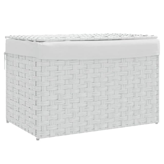 vidaXL Wäschekorb mit Deckel Weiß 55,5x35x34 cm Poly Rattan 372053