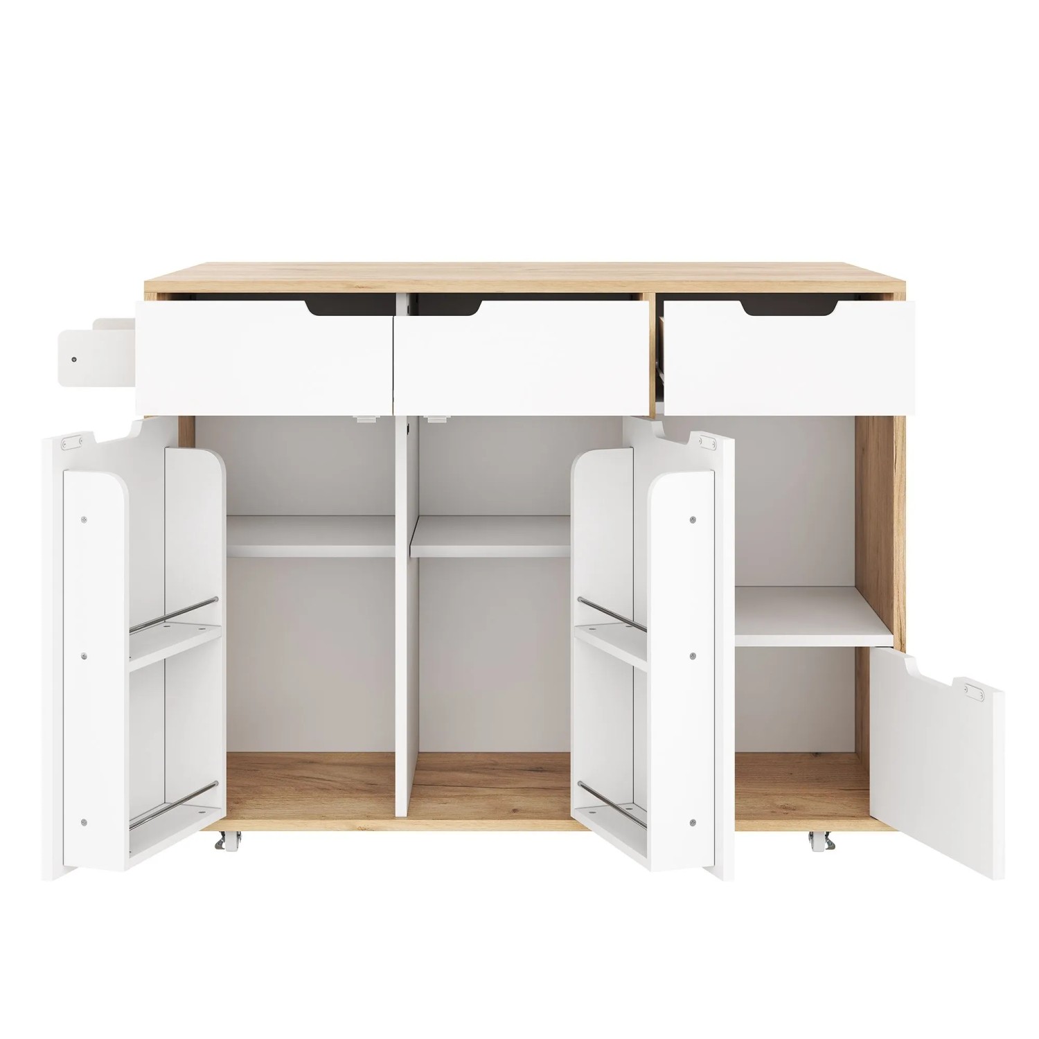 okwish Servierwagen mit Schubladen Schranktüren Küche 120x46x85cm Weiß