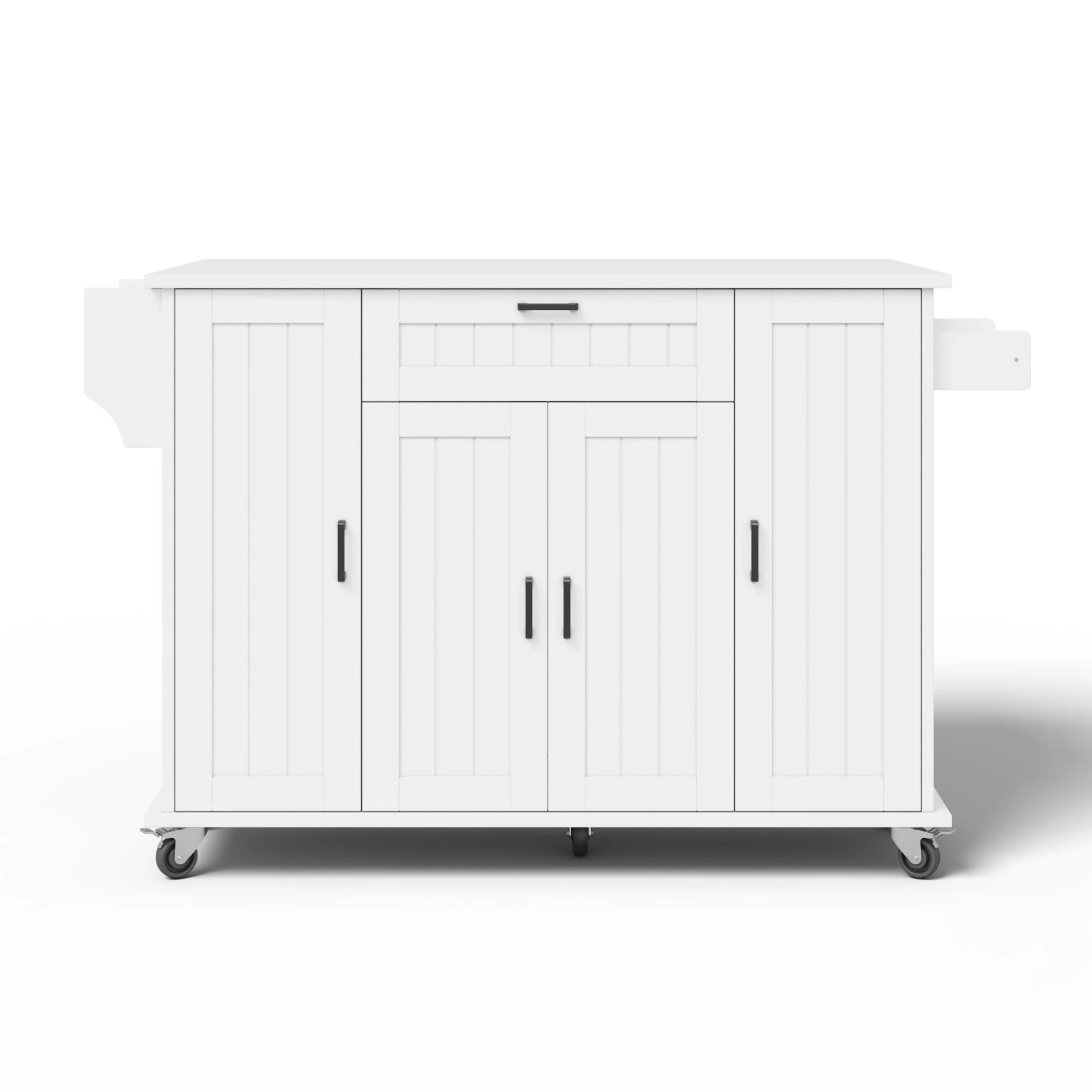 okwish Kücheninsel mit Klappbarer Arbeitsplatte Rollen 4 Türen Schublade 120x45x95cm Weiß