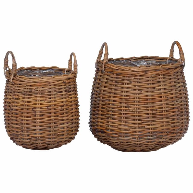 vidaXL Blumentopf Körbchen mit Speicher 2-Tlg Braun Lacak Rattan 42020954