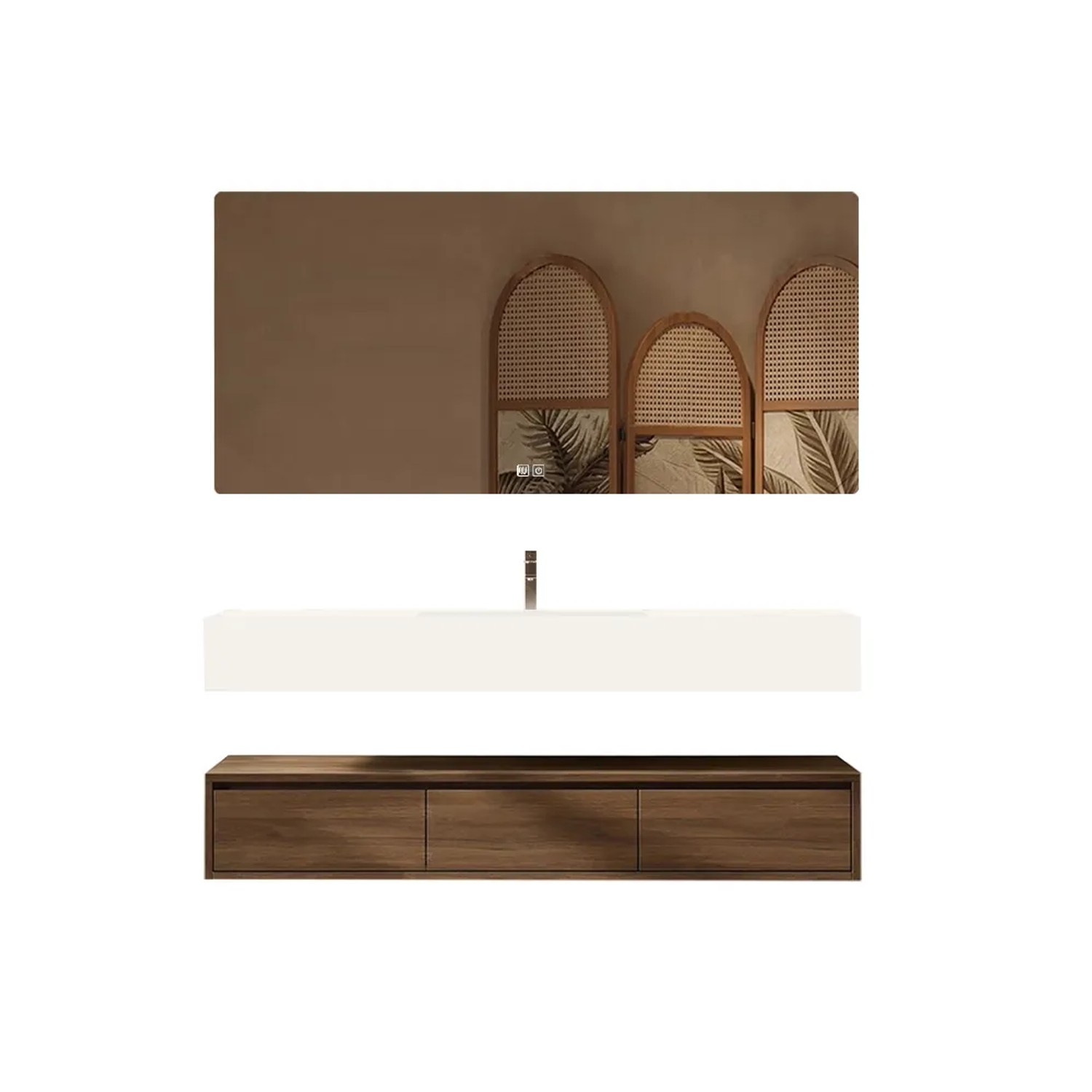 360Home Integriertes Waschbecken Aus Sinterstein Keramik Wandwaschbecken Badezimmerschrank Mit Schublade Und LED Spiegel 100 CM YBTC383100