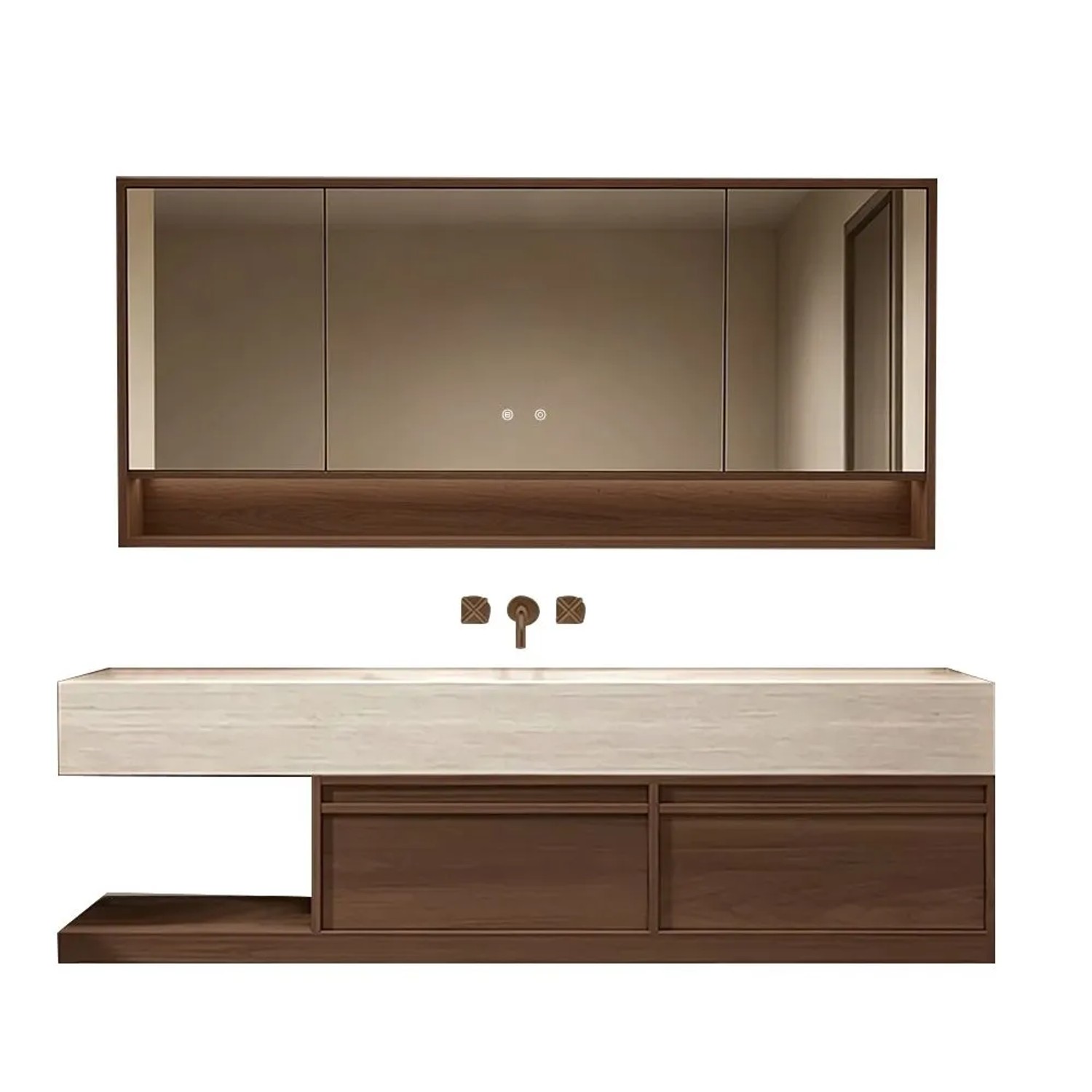 360Home Badmöbel Set Mit Sinterstein Waschbecken Moderner Waschtisch Für Das Badezimmer 110 CM RW016BKK110JG