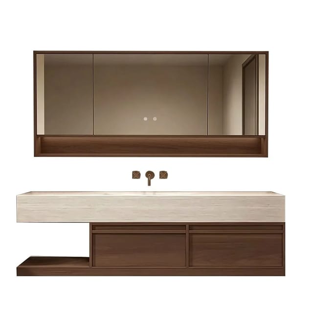 360Home Badmöbel Set Mit Sinterstein Waschbecken Moderner Waschtisch Für Das Badezimmer 110 CM RW016BKK110JG