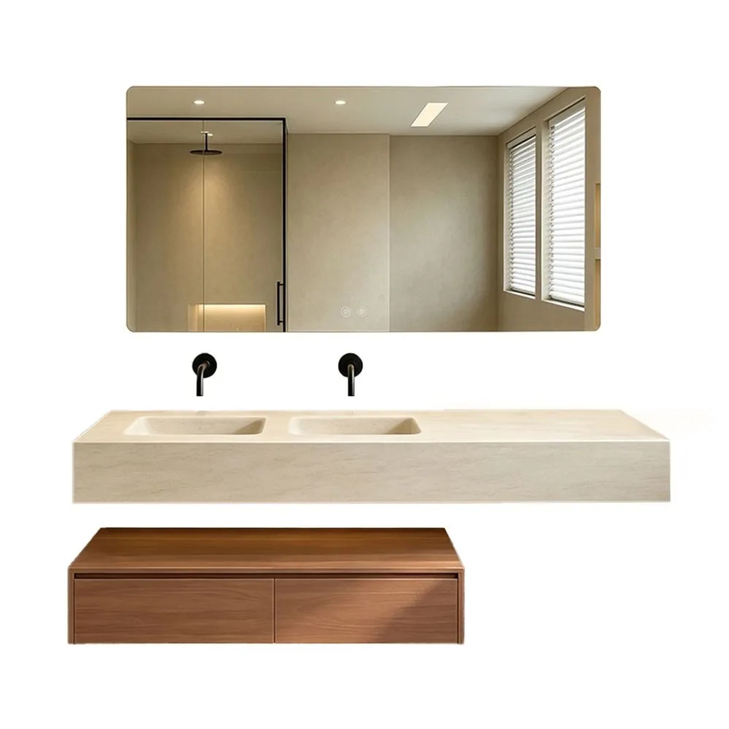 360Home Badezimmermöbel Set Wandhängendes Waschbecken Set Badezimmer Set Mit Großem Waschplatz 190 CM RW108BKK190
