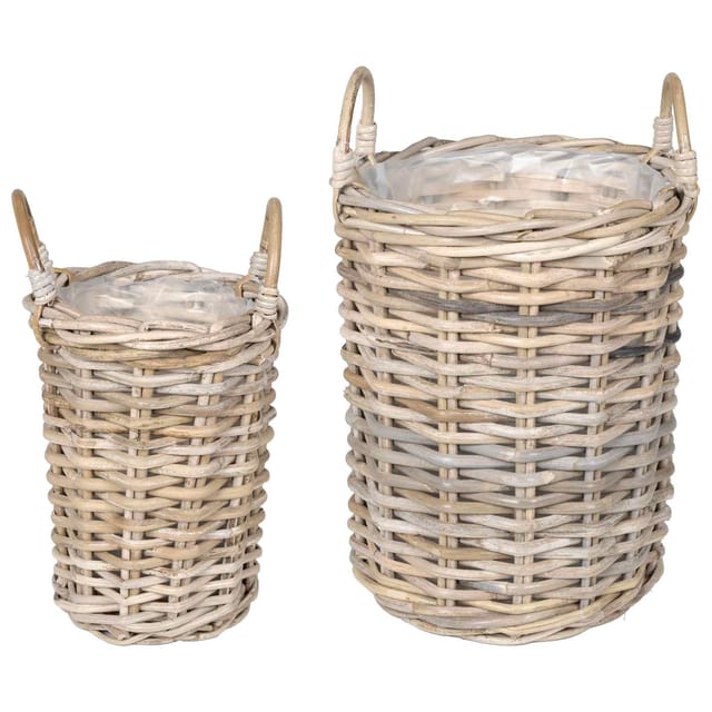 vidaXL Blumentopfkorb mit Speicher 2-Tlg Grau Kubu Rattan 42020957