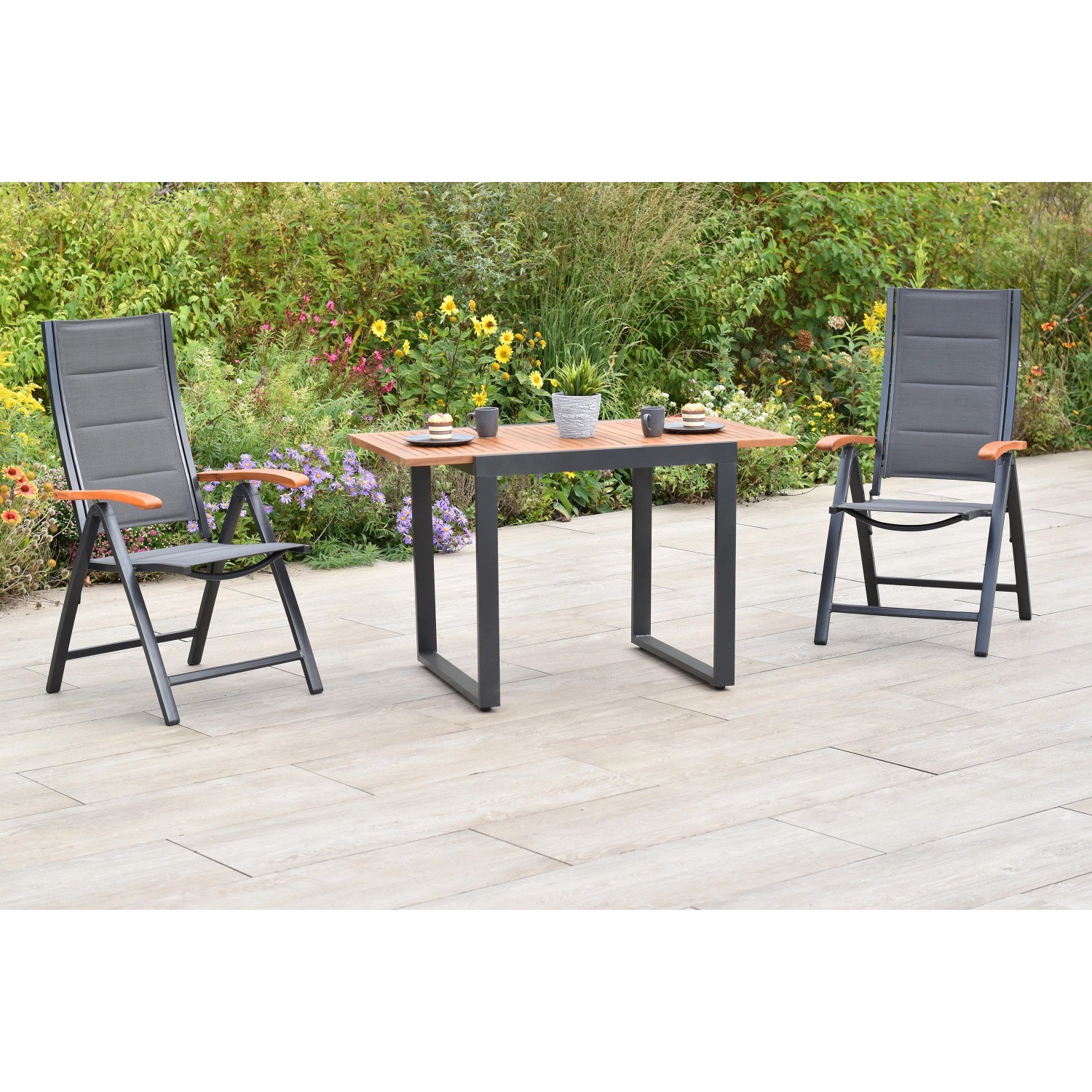 Merxx Paxos Set 3-tlg. 2 Klappsessel Balkon-Tisch Ausziehbar