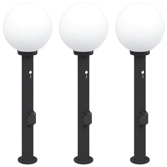 vidaXL Pollerleuchten mit Sensor&Steckdose 3 Stk 80 cm Schwarz IP44 4006124