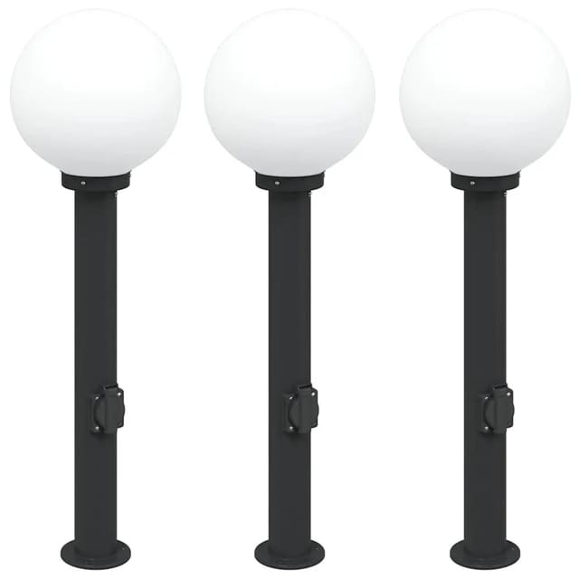 vidaXL Pollerleuchten mit Steckdose 3 Stk 80 cm Schwarz IP44 4006120