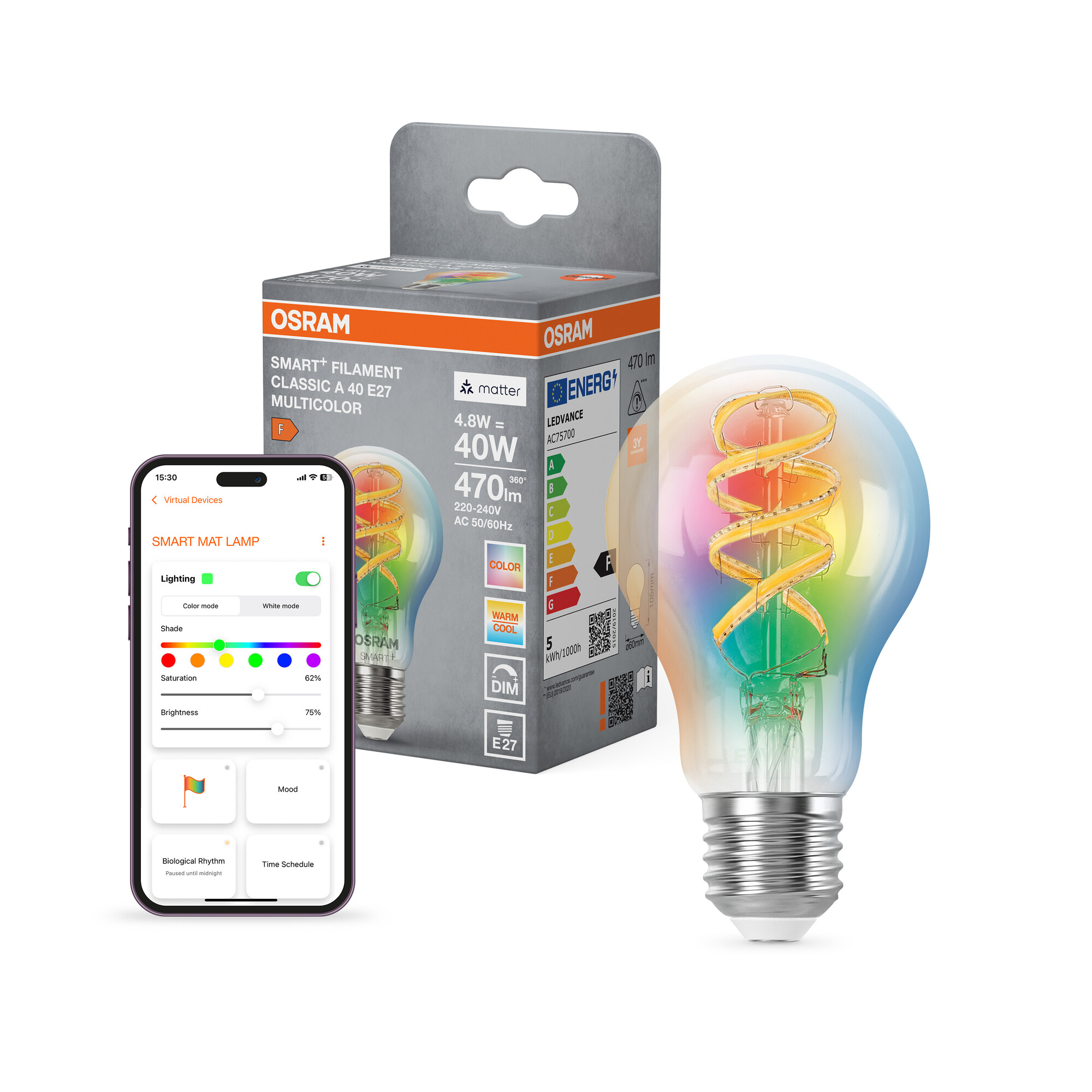 Osram LED-Leuchtmittel 'Smart' dimmbar klar E27 4,8 W 470 lm RGB - tunable white
