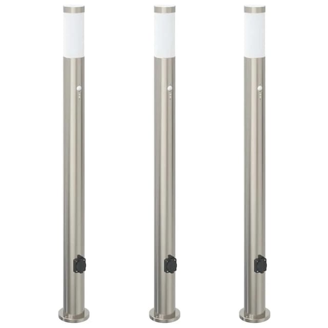 vidaXL Pollerleuchten mit Sensor&Steckdose 3er 110 cm Edelstahl IP44 4006022