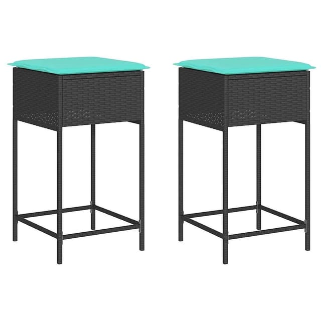 vidaXL Garten-Barhocker mit Kissen 2 Stk Schwarz Poly Rattan 368325