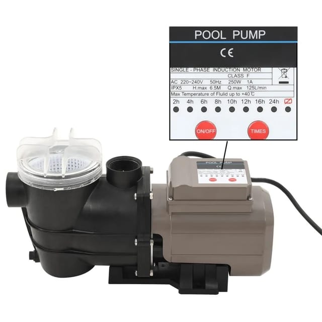 vidaXL Poolpumpe mit Timer Schwarz 0,25 PS 8000 L/h 91724