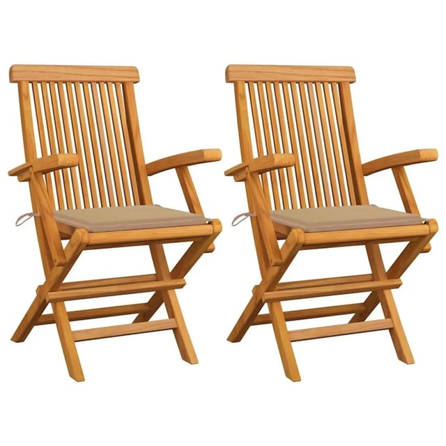 vidaXL Gartenstühle mit Beige Kissen 2 Stk Massivholz Teak 3062490