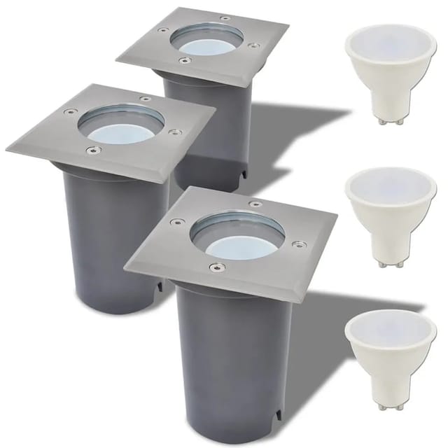 vidaXL LED-Bodeneinbaustrahler 3 Stk Outdoor Quadratisch 42413