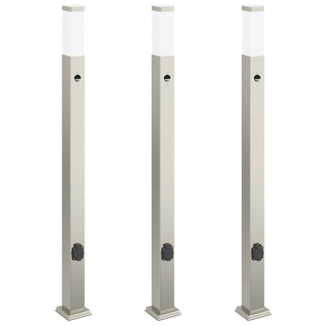 vidaXL Pollerleuchten mit Sensor&Steckdose 3 Stk 110 cm Edelstahl IP44 4006070