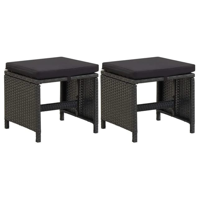 vidaXL Gartenhocker mit Kissen 2 Stk Poly Rattan Schwarz 316758
