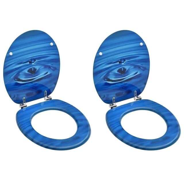 vidaXL Toilettensitze mit Deckel 2 Stk MDF Blau Wassertropfen-Design 3056406
