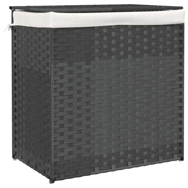 vidaXL Wäschekorb mit 2 Fächern Grau 53x35x57 cm Poly Rattan 372036