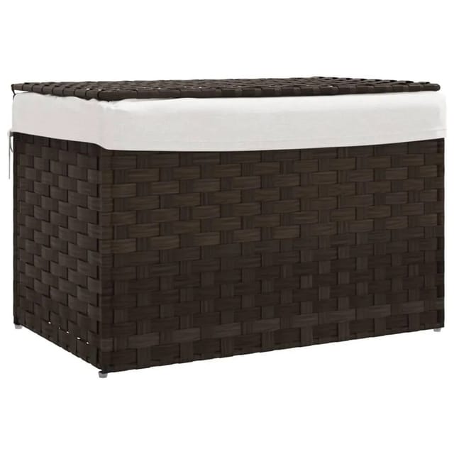 vidaXL Wäschekorb mit Deckel Dunkelbraun 55,5x35x34 cm Poly Rattan 372050