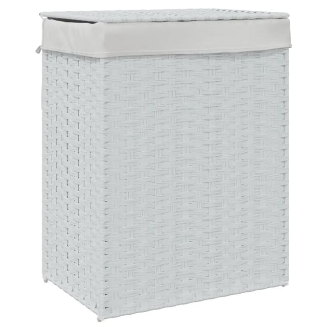 vidaXL Wäschekorb mit Deckel Weiß 46x33x60 cm Poly Rattan 372033