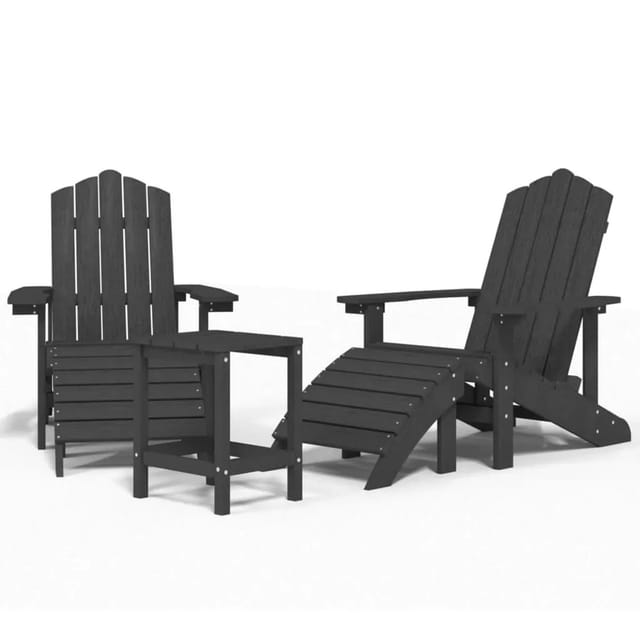 vidaXL Adirondack-Gartenstühle mit Hocker & Tisch HDPE Anthrazit 3095713