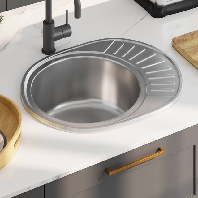 vidaXL Einbauspüle mit Sieb und Siphon Oval Edelstahl 145072